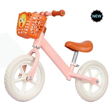 BICICLETA BALANCE LUX PARA NIÑOS COLOR ROSA PASTEL CON CANASTILLA