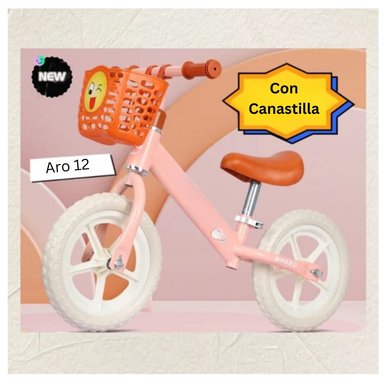 BICICLETA BALANCE LUX PARA NIÑOS COLOR ROSA PASTEL CON CANASTILLA - 2