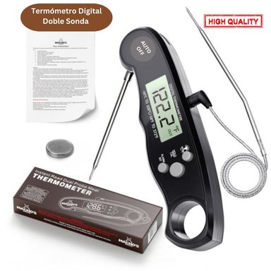 TERMÓMETRO COCINA HELIOS ECOGRILL DIGITAL DOBLE SONDA SONDA DE EXTENSION NEGRO