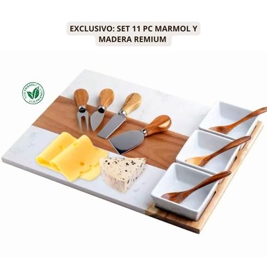 SET HELIOS ECOGRILL LUX TABLA QUESOS Y CHARCUTERÍA EN MÁRMOL BLANCO MADERA MÁRMOL 11 PIEZAS