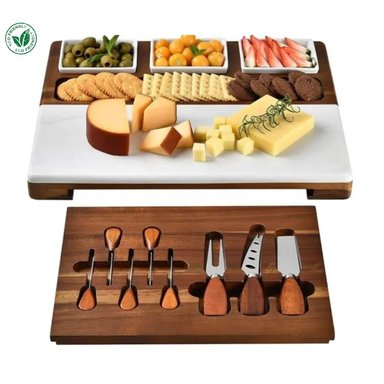 SET BANDEJAS HELIOS ECOGRILL MADERA TABLA QUESOS CHARCUTERIA LUX PREMIUM MARMOL 2 PIEZAS