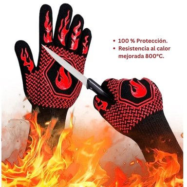 GUANTES PARRILLEROS DE ALTA TEMPERATURA CON PUNTOS ANTIDESLIZANTES ROJO