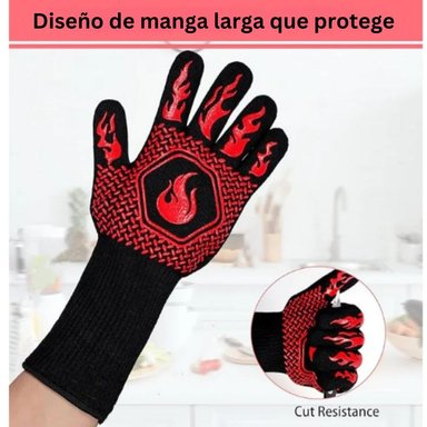 GUANTES PARRILLEROS DE ALTA TEMPERATURA CON PUNTOS ANTIDESLIZANTES ROJO - 3