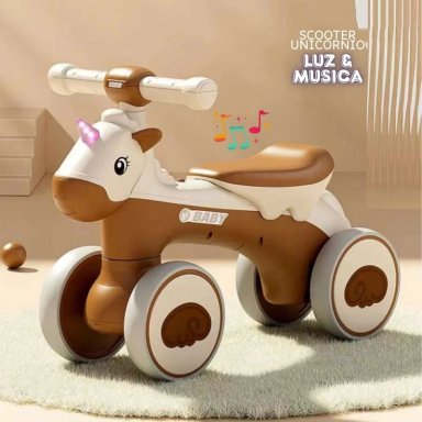 BICICLETA SCOOTER UNICORNIO PARA NIÑOS CON LUCES Y MUSICA - COFFE - 1