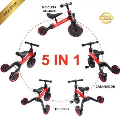 BICICLETA TRICICLO HELIOS ECOGRILL AMARILLO 5 EN 1 PLEGABLE NIÑOS - 4