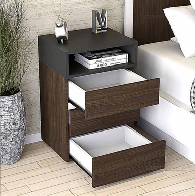VELADOR VILLA HOGAR 3 CAJONES BRUSS Y CUBO WENGUE NEGRO - 2
