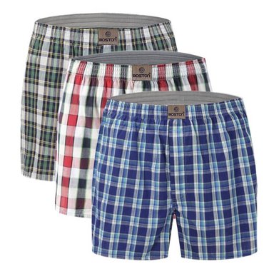 PACK 3 BÓXERS HOMBRE BOSTON 49 DE TELA PLANA CON DISEÑO A CUADROS