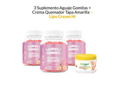SUPLEMENTO LIPO CREAM NI GOMITAS 3 AGUAJE + CREMA QUEMADOR TAPA AMARILLA LIPO CREAM
