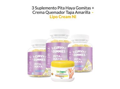 SUPLEMENTO LIPO CREAM NI GOMITAS 3 PITA HAYA + CREMA QUEMADOR TAPA AMARILLA
