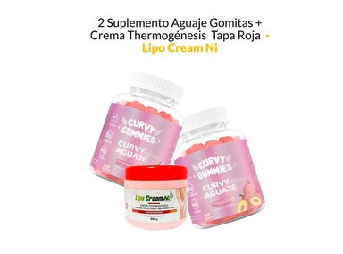 SUPLEMENTO LIPO CREAM NI GOMITAS 2 AGUAJE + CREMA THERMOGÉNESIS TAPA ROJA LIPO CREAM