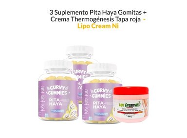 SUPLEMENTO LIPO CREAM NI GOMITAS 3 PITA HAYA + CREMA THERMOGÉNESIS TAPA ROJA