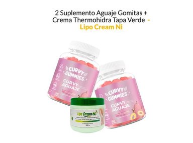 SUPLEMENTO LIPO CREAM NI GOMITAS 2 AGUAJE + CREMA THERMOHIDRA TAPA VERDE LIPO CREAM