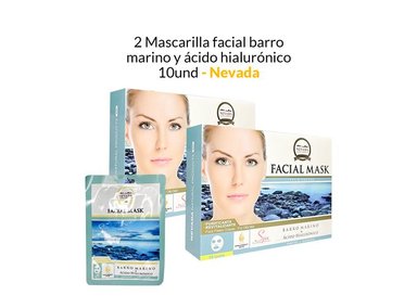 MASCARILLA NEVADA NATURAL PRODUCTS PACK 2 VELO FACIAL BARRO MARINO Y ÁCIDO HIALURÓNICO 10UND