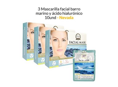 MASCARILLA NEVADA NATURAL PRODUCTS PACK 3 VELO FACIAL BARRO MARINO Y ÁCIDO HIALURÓNICO 10UND