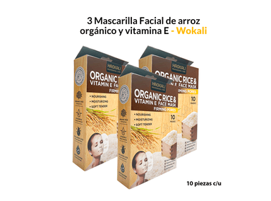 MASCARILLA FACIAL FRUIT OF THE WOKALI 30ML ARROZ 10 PIEZAS 3 PACK