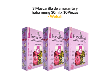 MASCARILLA FRUIT OF THE WOKALI 30ML AMARANTO Y HABA MUNG 10 PIEZAS 3 PACK