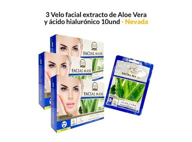 MASCARILLA NEVADA NATURAL PRODUCTS PACK 3 VELO FACIAL EXTRACTO ALOE VERA Y ÁCIDO HIALURÓNICO 10UNID