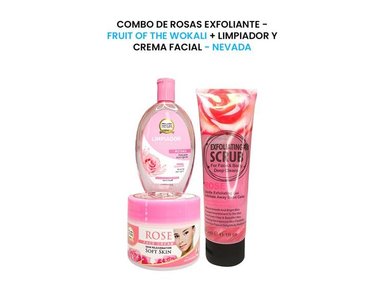 SET EXFOLIANTE ROSAS ROSTRO NEVADA NATURAL PRODUCTS TODO TIPO DE PIEL WOKALI + LIMPIADOR Y CREMA