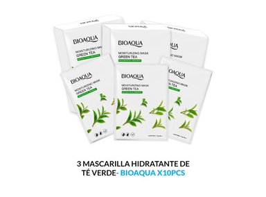 MASCARILLA FACIAL BIOAQUA 25G HIDRATANTE TÉ VERDE 10PCS 3 UNIDADES