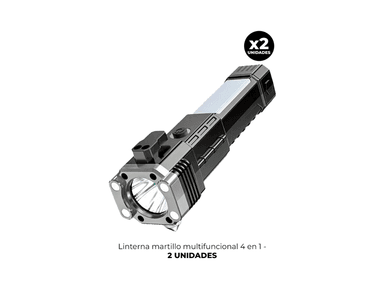 LINTERNA MARTILLO MULTIFUNCIONAL GRIS 4 EN 1 PACK X 2