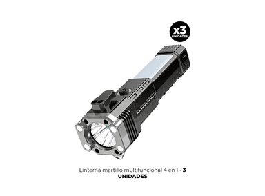 LINTERNA MARTILLO MULTIFUNCIONAL GRIS 4 EN 1 PACK X 3