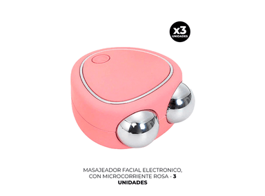 PACK 3 MASAJEADOR FACIAL CORPORAL ELECTRONICO MICROCORRIENTE ROSA