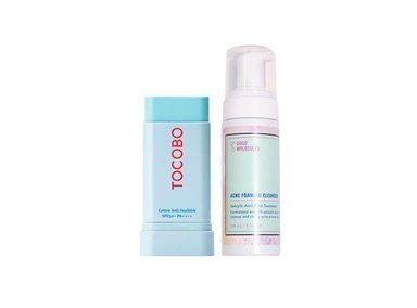 SET BLOQUEADOR FACIAL TOCOBO BARRA SOLAR SPF50 19 GR + ESPUMA LIMPIADORA GOOD MOLECULES 148 ML