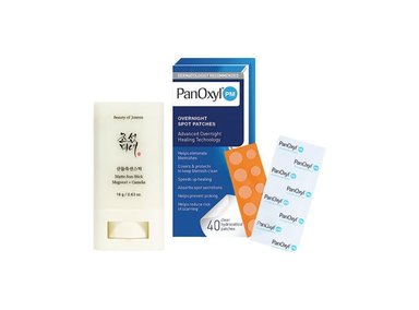 SET BLOQUEADOR FACIAL BEAUTY OF JOSEON MATTE SUN STICK MUGWOT 18 GR + PARCHES ACNE PM 40UNID PANOXYL