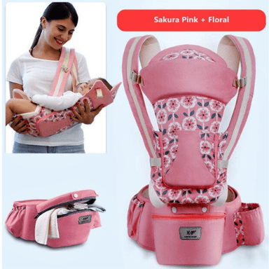 CANGURO ERGONÓMICO PARA BEBE DE 15 POSICIONES CON PAÑALERA COLOR ROSADO FLOREADO