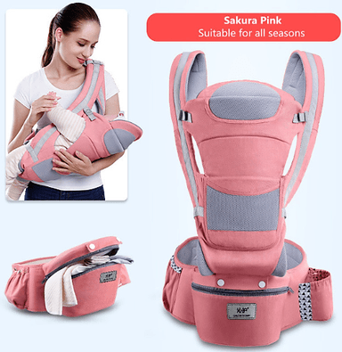 CANGURO ERGONÓMICO PARA BEBE DE 15 POSICIONES CON PAÑALERA COLOR ROSADO