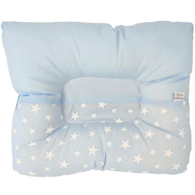ALMOHADA BABY MERINOS BEBE ANTI-CABEZA PLANA ESTRELLAS 26 X 32CM ALGODÓN CELESTE