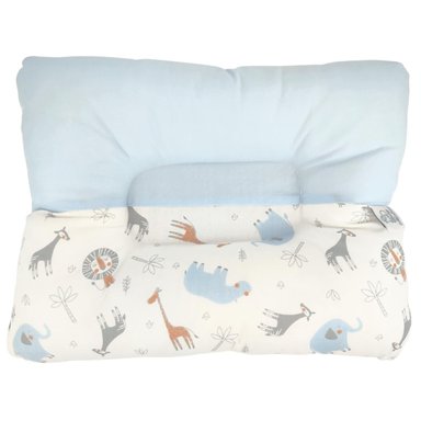 ALMOHADA BABY MERINOS BEBE ANTICABEZA PLANA SAFARI 26 X 32CM ALGODÓN CELESTE