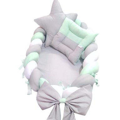 NIDO COLECHO TRENZADO PUNTITO VERDE AGUA