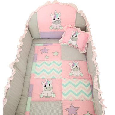 SET CUNA BABY MERINOS ALGODÓN MULTICOLOR Y PROTECTOR TRADICIÓN UNICORNIO - 1