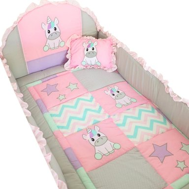 SET CUNA BABY MERINOS ALGODÓN MULTICOLOR Y PROTECTOR TRADICIÓN UNICORNIO - 2