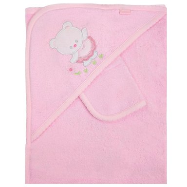 TOALLA ROSADO BAÑO BEBÉ OSITA VESTIDO