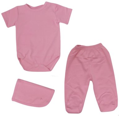 AJUAR - SET DE 3 PIEZAS ALGODON - MANGA CORTA - PALO ROSA