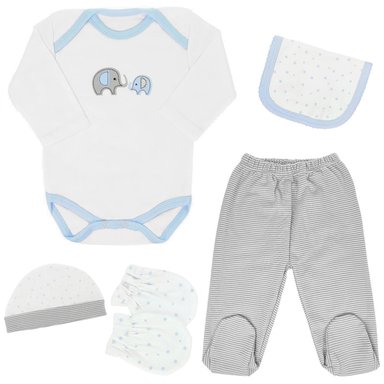 CONJUNTO ALGODÓN CELESTE AJUAR ELEFANTE 6 PIEZAS G TALLA RN