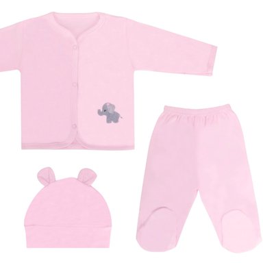 AJUAR - SET DE 3 PIEZAS ALGODON - ELEFANTE - ROSADO