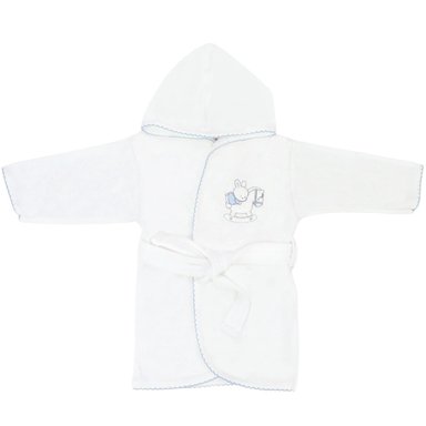 SALIDA DE BAÑO BEBÉ - CONEJO Y CABALLO - BLANCO - CELESTE TAMAÑO 6 A 9 MESES