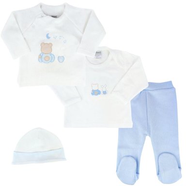 CONJUNTO ALGODÓN BLANCO BEBÉ PUNTO INGLES AMIGOS DUO CELESTE
