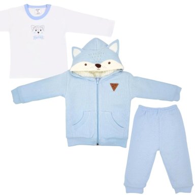 CONJUNTO CELESTE BEBÉ PUNTO INGLES ACOLCHADO ZORRO