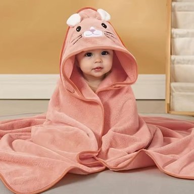 TOALLA BAÑO BEBÉ - GATITA - CORAL