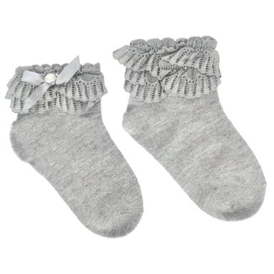 MEDIAS CON LAZO EN EL TOBILLO PARA NIÑA - GRIS