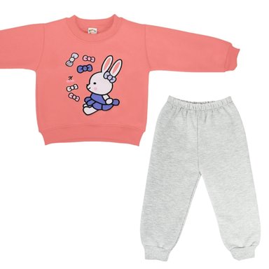 CONJUNTO FRANELA REACTIVA - 2 PIEZAS - CONEJITA - CORAL