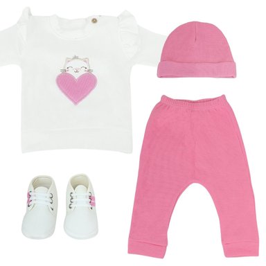 CONJUNTO ALGODÓN CORAZON 5 PIEZAS ROSADO