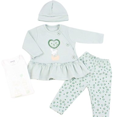 CONJUNTO VESTIDO BEBÉ NIÑA - 4 PIEZAS - PATTY - VERDE