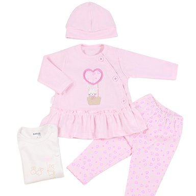 CONJUNTO VESTIDO BEBÉ NIÑA - 4 PIEZAS - PATTY - ROSADO