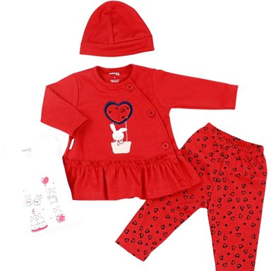 CONJUNTO VESTIDO BEBÉ NIÑA - 4 PIEZAS - PATTY - ROJO