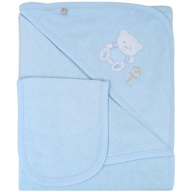 TOALLA DE DUCHA CON CAPUCHA CELESTE PARA BEBÉ